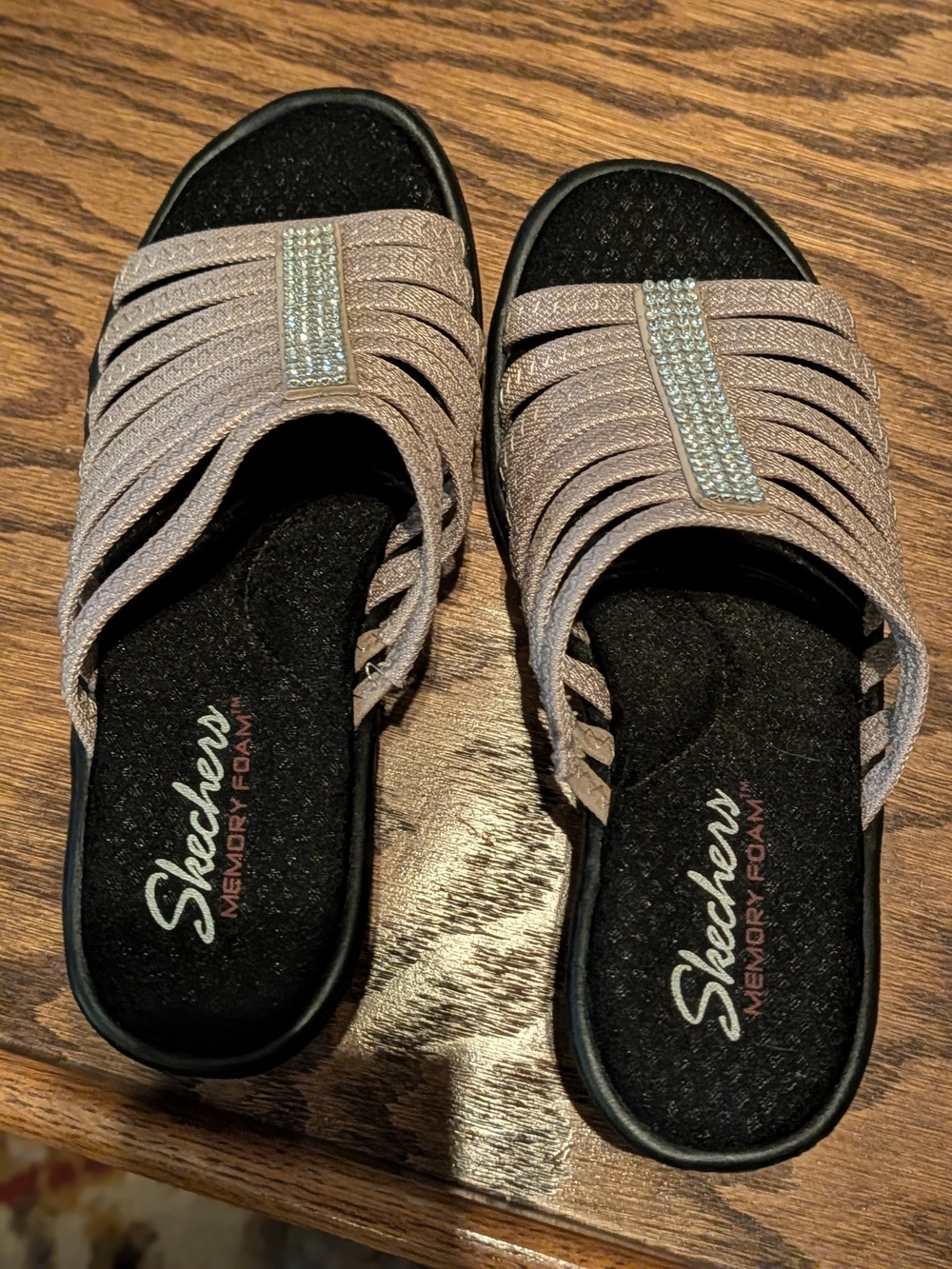 Skechers Women's Pink Slip-On Memory Foam Sandals with Rhinestone Detail